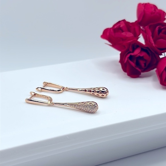 Rose Gold Plated Shining Drop Tassel Dangle Earrings Twinkle Zircon - Picture 8 of 8